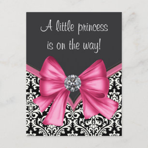 Elegant Pink and Black Damask Baby Shower Invitation