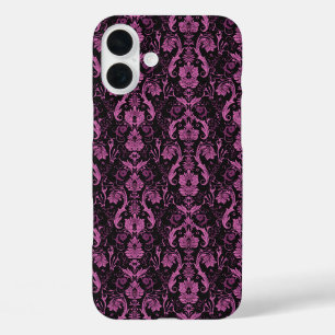 Elegant Pink and Black Damask - Vintage Baroque   iPhone 16 Plus Case