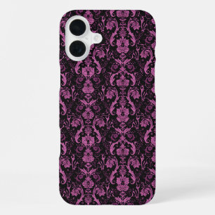 Elegant Pink and Black Damask - Vintage Baroque iPhone 16 Plus Case