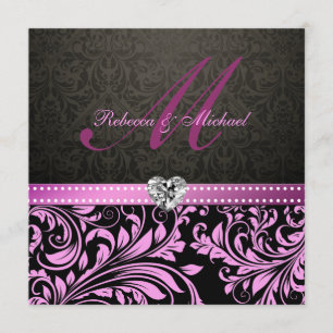 Elegant Pink and Black Damask Wedding Invites