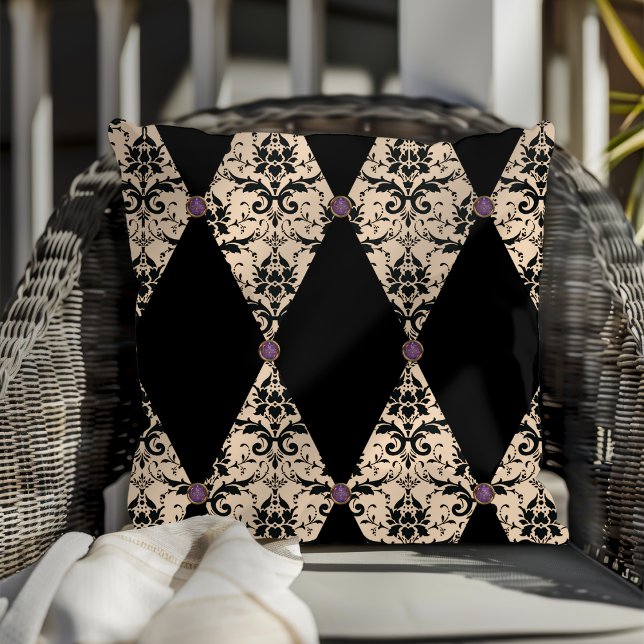 Elegant Pink And Black Diamond Damask Pattern Cushion (Creator Uploaded)