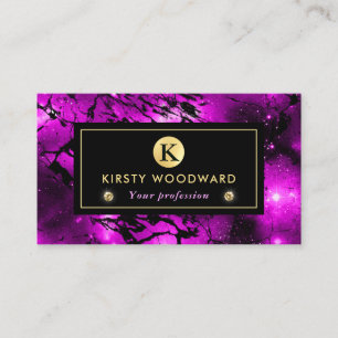 Elegant Pink and Black Galaxy Marble Monogram Business Card