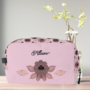 Elegant pink and black lace in vintage style dopp kit