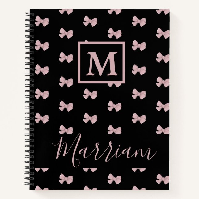 Elegant Pink and Black Personalised Notebook (Front)