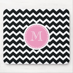 Elegant Pink and Black Retro Chevron Monogram Mouse Mat