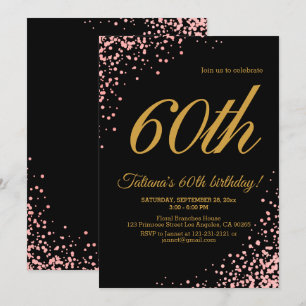 Elegant Pink and Black Rose Gold Glitter Birthday Invitation