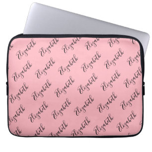 Elegant Pink and Black Script Name Pattern Laptop Sleeve