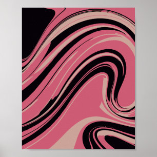 Elegant Pink and Black Swirl Abstract Art Poster