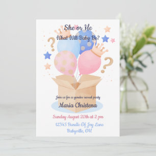 Elegant Pink and Blue Balloons Gender Reveal Invitation