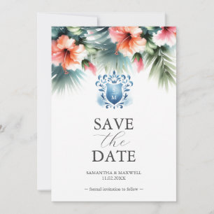Elegant Pink and Blue Floral Save The Date Cards