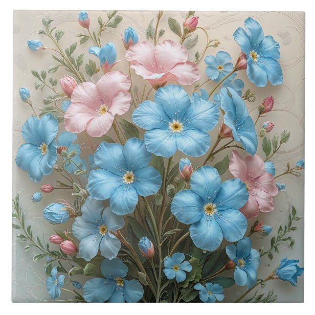 Elegant Pink and Blue Flowers  Tile (Front)