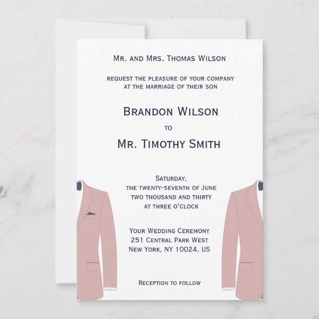 Elegant Pink And Blue Gay Wedding Invites (Front)