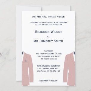 Elegant Pink And Blue Gay Wedding Invites
