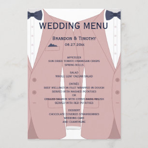 Elegant Pink And Blue Gay Wedding Menu Card