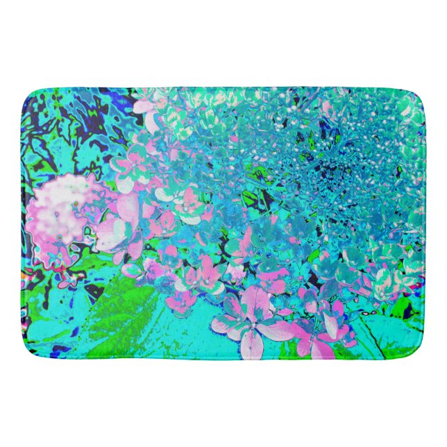 Elegant Pink and Blue Limelight Hydrangea Bath Mat (Front)