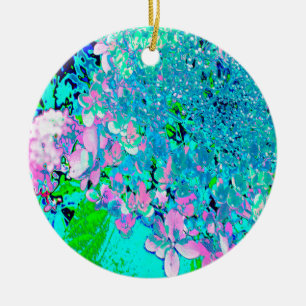 Elegant Pink and Blue Limelight Hydrangea Ceramic Tree Decoration