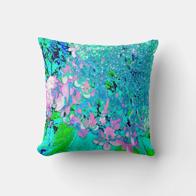 Elegant Pink and Blue Limelight Hydrangea Cushion (Front)