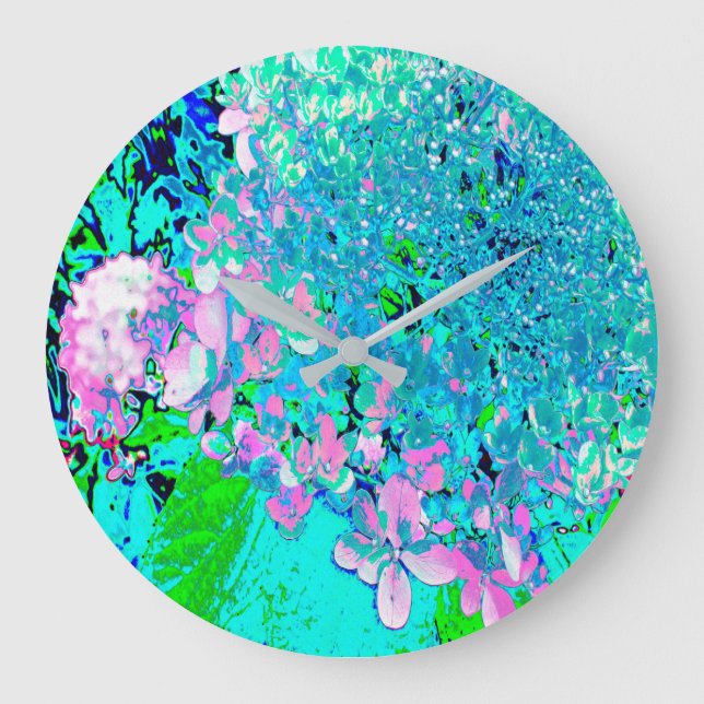 Elegant Pink and Blue Limelight Hydrangea Large Clock (Front)