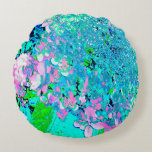 Elegant Pink and Blue Limelight Hydrangea Round Cushion<br><div class="desc">This Original Digital Oil Painting by My Rubio Garden features an Elegant Pink,  Blue and White Limelight Hydrangea from My Iowa Garden. The result is a modern beautiful flower detail painting that you will love!</div>