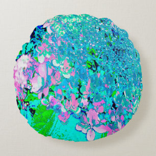 Elegant Pink and Blue Limelight Hydrangea Round Cushion