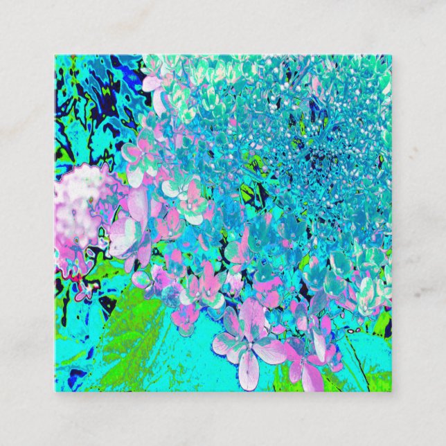 Elegant Pink and Blue Limelight Hydrangea Square Business Card (Front)