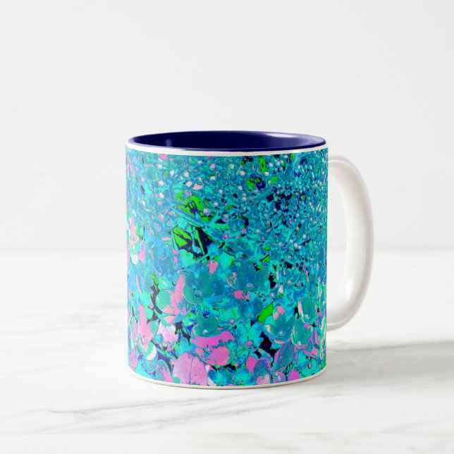 Elegant Pink and Blue Limelight Hydrangea Two-Tone Coffee Mug (Front Right)