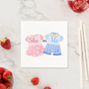 Elegant Pink and Blue “She or He?” Gender Reveal Napkin