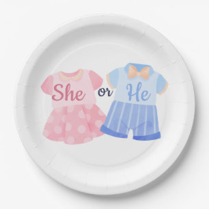Elegant Pink and Blue “She or He?” Gender Reveal Paper Plate