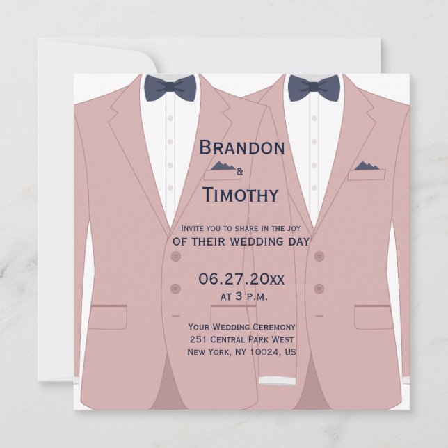 Elegant Pink And Blue Square Gay Wedding Invites (Front)