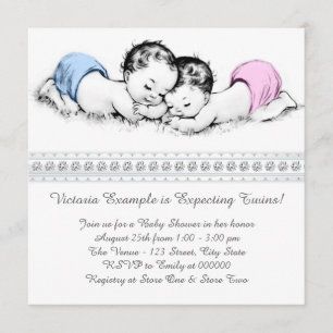 Elegant Pink and Blue Twin Baby Shower Invitation