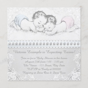 Elegant Pink and Blue Twin Baby Shower Invitation