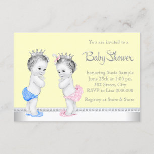 Elegant Pink and Blue Twins Baby Shower Invitation