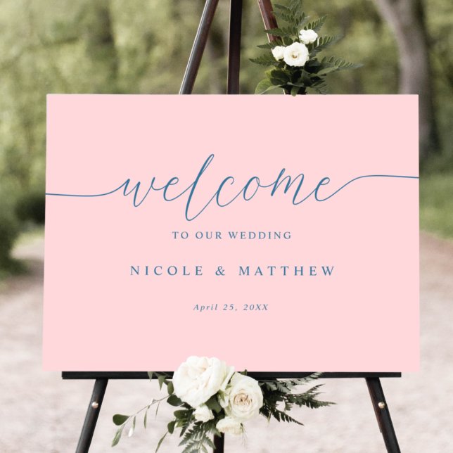 Elegant Pink and Blue Wedding Welcome Sign (Creator Uploaded)
