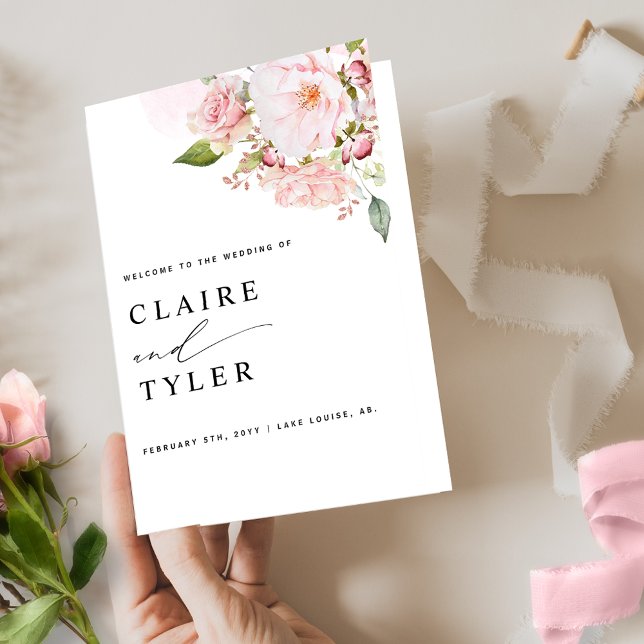 Elegant Pink and Blush Floral Wedding Program (Creator Uploaded)