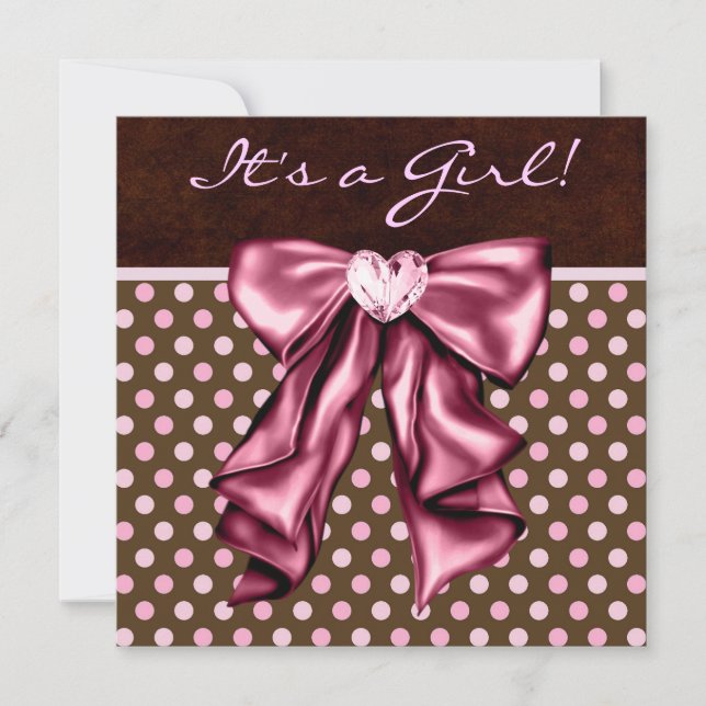 Elegant Pink and Brown Baby Girl Shower Invitation (Front)