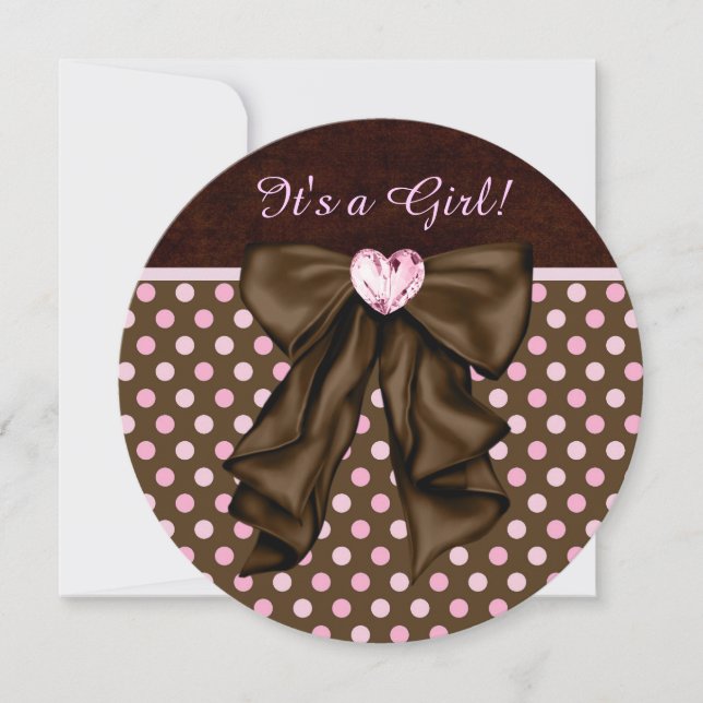 Elegant Pink and Brown Baby Girl Shower Invitation (Front)