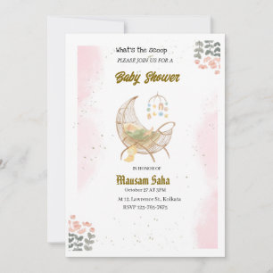 Elegant Pink and Brown Baby Shower Invitation Card