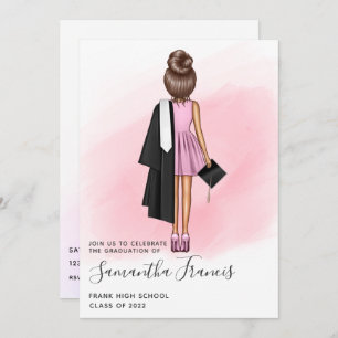 Elegant Pink and Brown Girl Graduation Party Invit Invitation