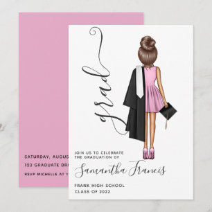 Elegant Pink and Brown Girl Graduation Party Invitation