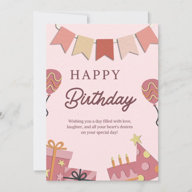 Elegant Pink and Brown Happy Birthday  Invitation (Front)