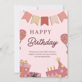 Elegant Pink and Brown Happy Birthday  Invitation