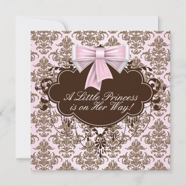 Elegant Pink and Brown Princess Baby Shower Invitation (Front)