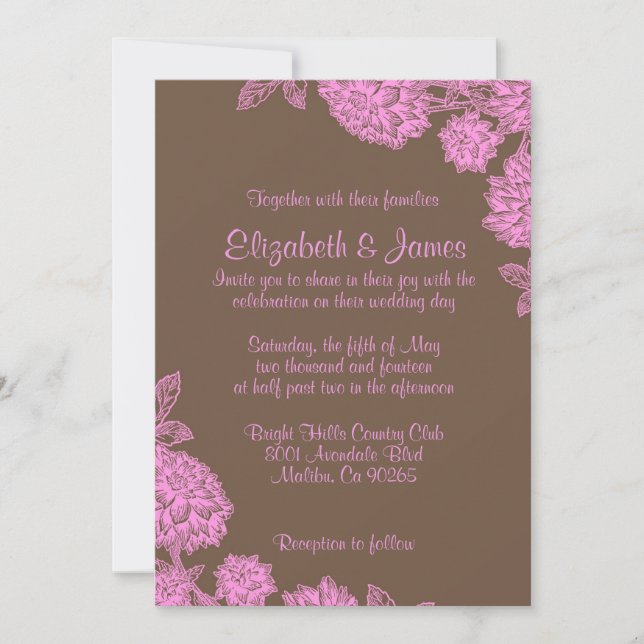 Elegant Pink And Brown Wedding Invitations (Front)