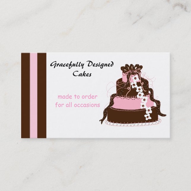 Elegant Pink and Chocolate Cake Business Card (Front)