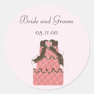 Elegant Pink and Chocolate Wedding Cake Classic Round Sticker