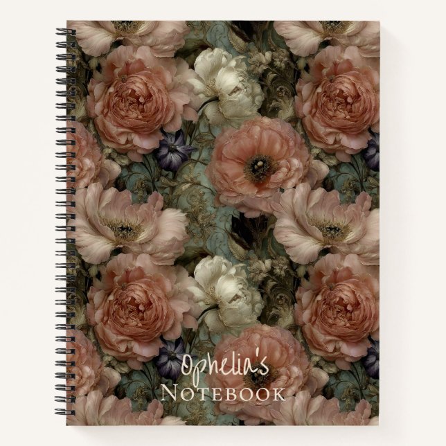 Elegant Pink and Cream Personalised Floral Notebook (Front)