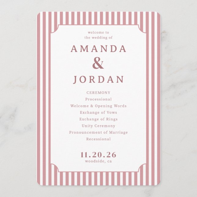 Elegant Pink and Cream Wedding Ceremony Programme (Front)