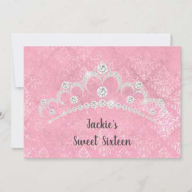 ELEGANT PINK AND DIAMOND SWEET SIXTEEN INVITATION (Front)