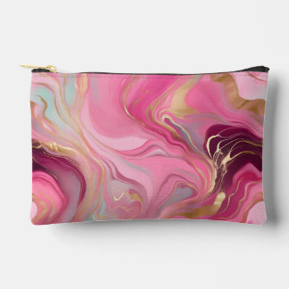 Elegant Pink and Faux Gold Marbled Accessory Pouch