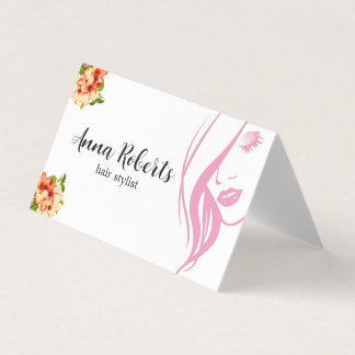 Elegant Pink and Flowers Hair Stylist Makeup Business Card